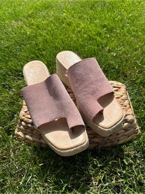 Jutelia Suede Slide Espadrille Made in Spain Wedges in Dusty Pink size 42